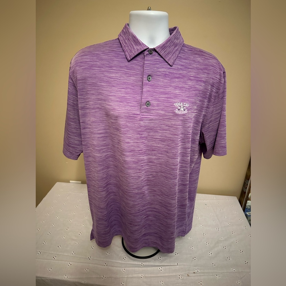 FootJoy Polo Men's Large Stretchy Material Purple With Tega Cay Golf Course In C
